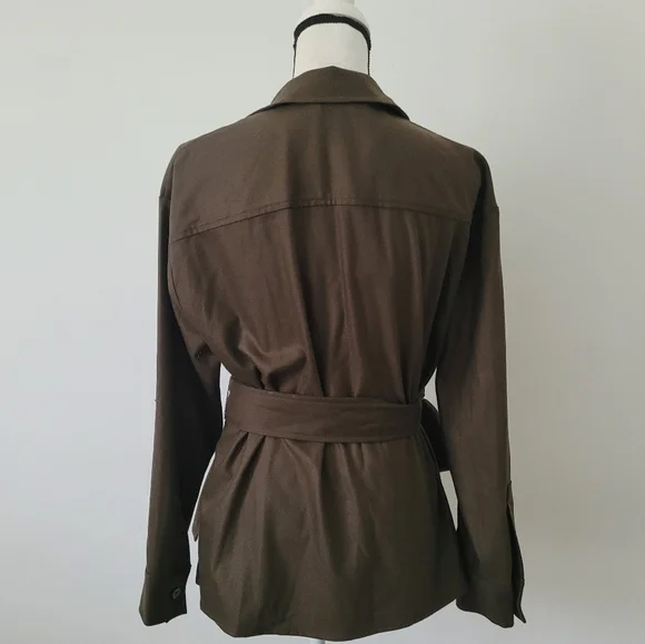 Zara Belted Pocket Blazer Jacket Tie Waist Khaki Size XS - Picture 7 of 12